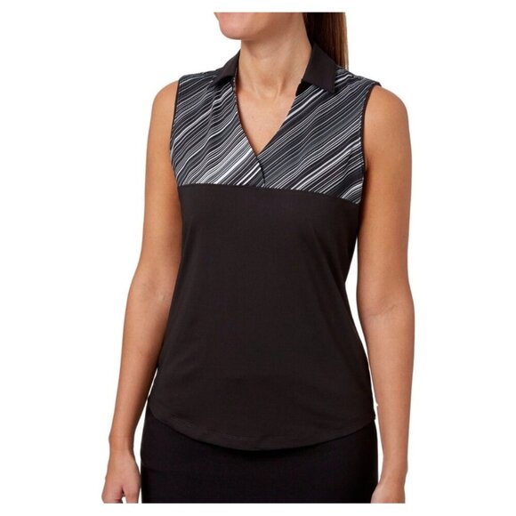 Lady Hagen‎ Empower Collection Stripe Yoke Sleeveless Golf Polo Sz M - Picture 1 of 9